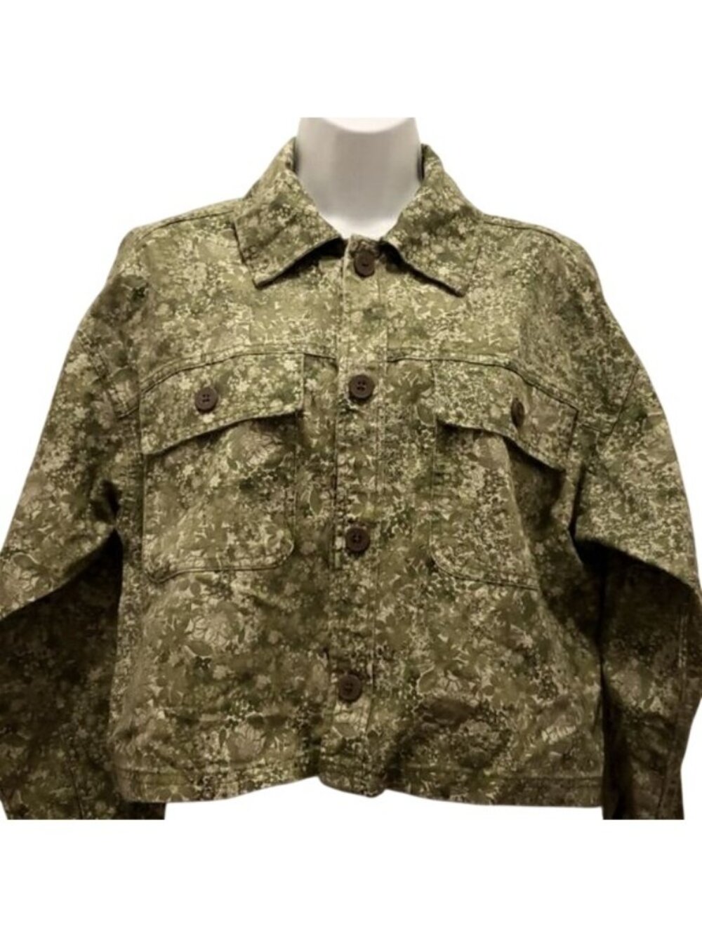 Wild Fable Cropped Floral Jacket Small New Women's Green Cotton Spring Layering - Picture 5 of 13